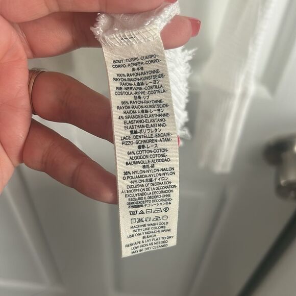 Free People Ivory Boho Lace Trim Thermal Top Size M - Picture 4 of 8